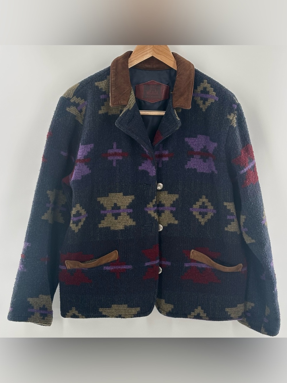 Vintage Woolrich Wool Jacket Womens M Western Geometric Aztec Navajo USA Made